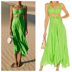 Cult Gaia Eileen Lime Green Cutout Halter Maxi Dress Silk Rayon — Size XS